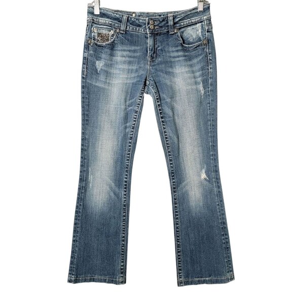 Miss Me Denim - Miss Me Womens Y2K Easy Boot Distressed Low Rise Leopard Print Jeans Size 29